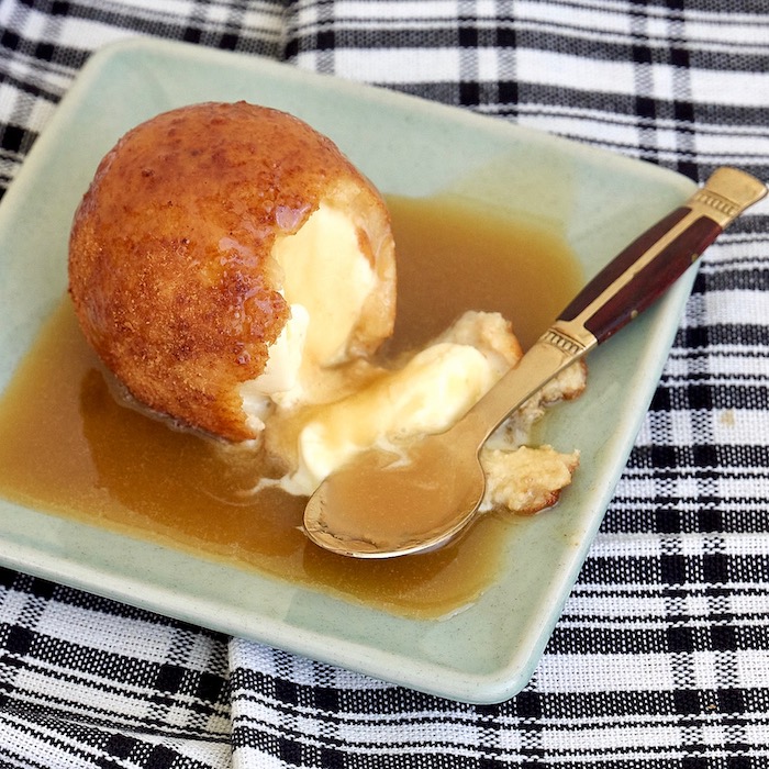 Deep-fried Ice Cream with Salted Butterscotch sauce using Olsson's sea salt flakes