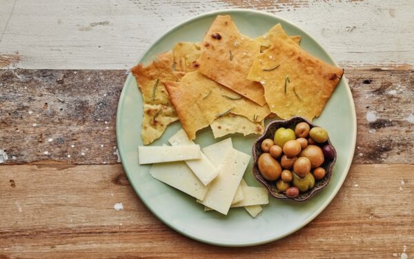 Pane Carasau, Rosemary, Olives, Pecorino - sprinkled with Olsson's Sea Salt Flakes