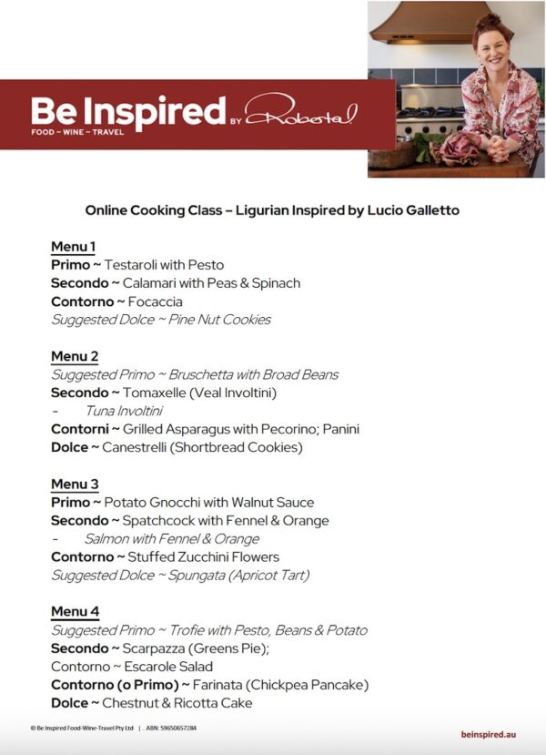 online Italian cooking class Liguria