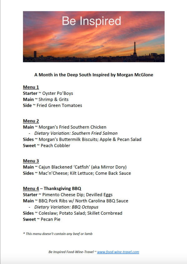A Fortnight in the Deep South Inspired by Morgan McGlone (Menus 3 & 4) – ORDER by 13 Nov for Delivery 18 Nov