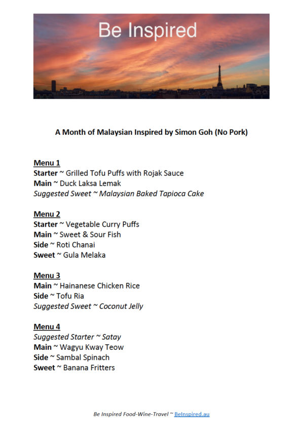 Menu - A Month of Malaysian Inspired by Simon Goh (No Pork)