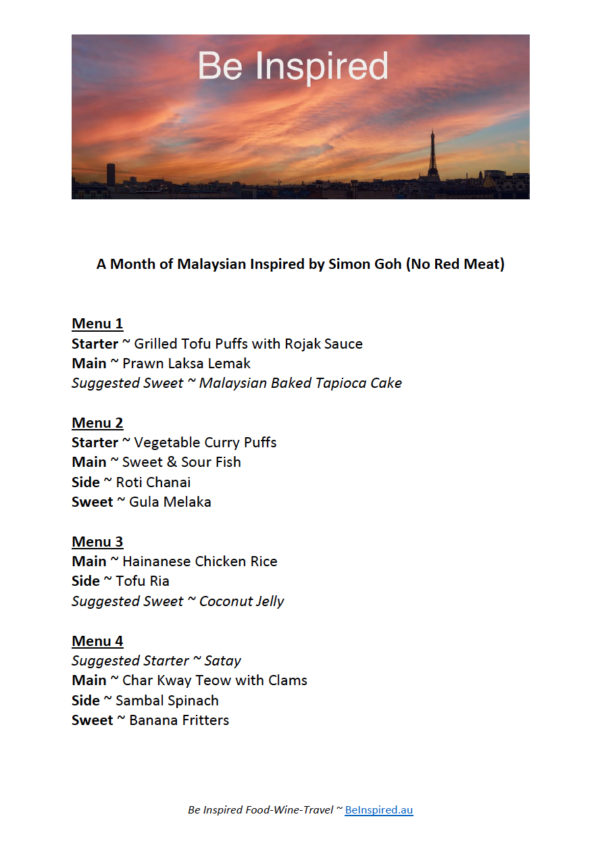 Menu - A Month of Malaysian Inspired by Simon Goh (No Red Meat)
