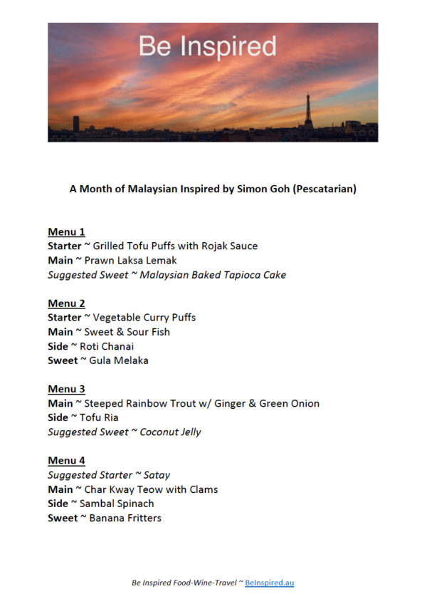 Menu - A Month of Malaysian Inspired by Simon Goh (Pescatarian)