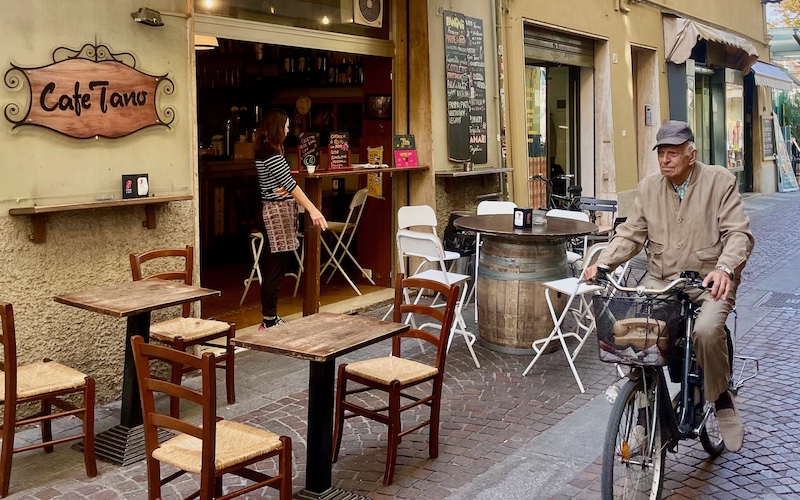 Where to Eat in Parma - Cafe Tano with pushbike going past