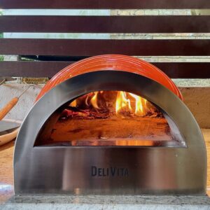 DeliVita wood fired oven (orange) - burning