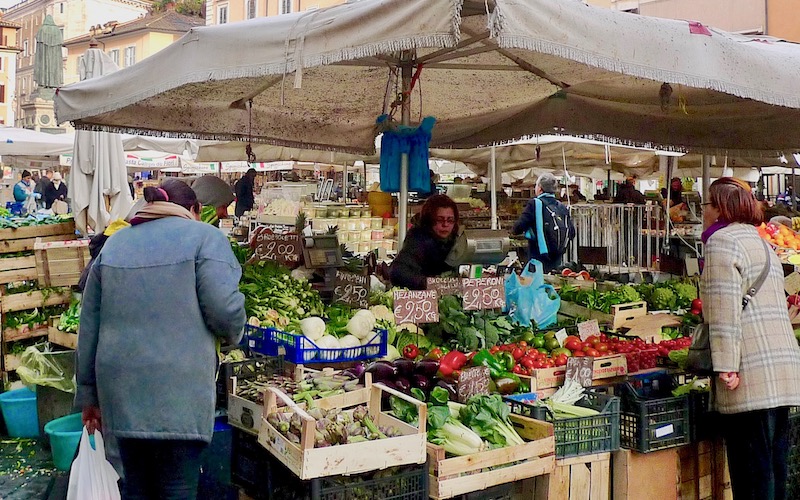 Produce stall in Campo di Fiore Rome Walking Tour of Italian Food Markets