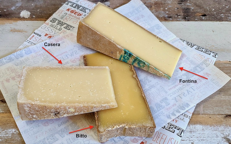 Northern Italian Cheeses (Fontina, Bitto and Casera) - labelled