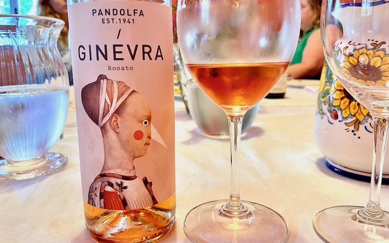 Pandolfa Rosé Ginevra in bottle and glass - Food & Wine Tour Emilia-Romagna