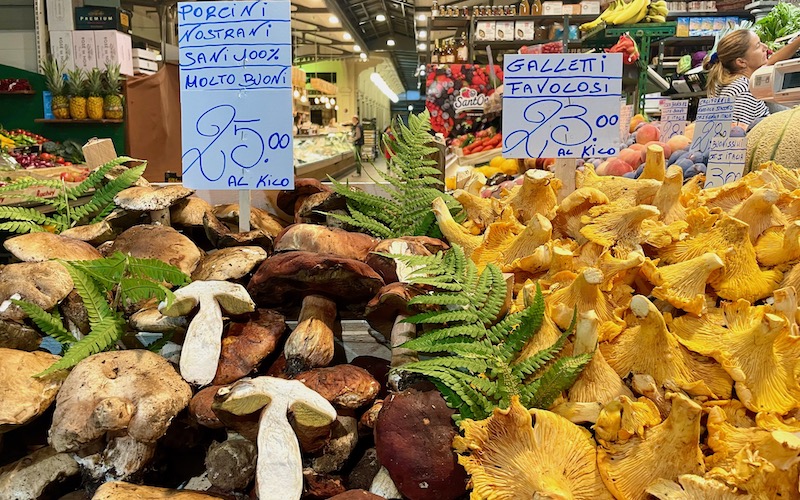 Porcini and Golden mushrooms in Albinelli Market, Modena - Walking Tour of Italian Food Markets