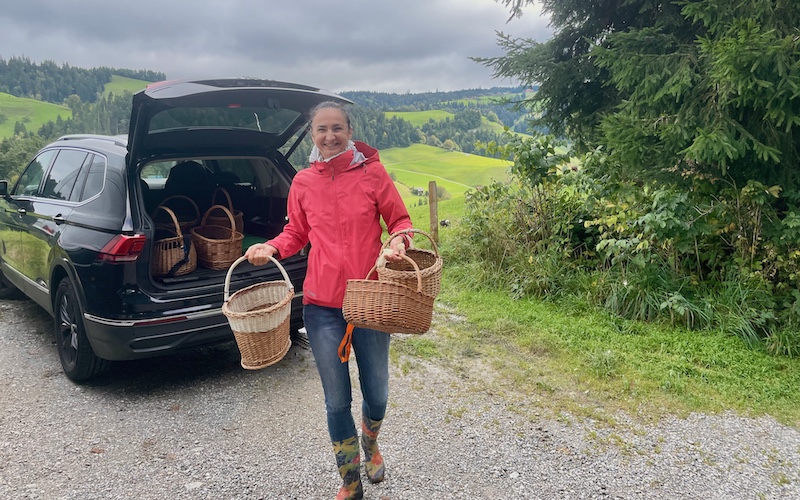 Alena Langenegger of Emmentaler Waldpilze preparing for a mushroom forage in Emmental Food Lovers’ Guide