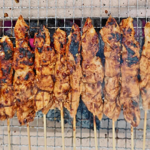 Satay Chicken (Sate Ayam) grilling on Hibachi Grill