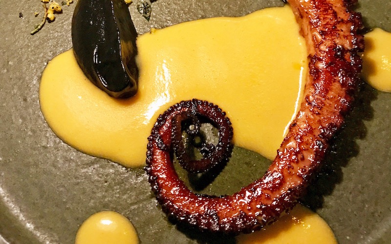Best Seafood Restaurants in Sydney - Cirrus - octopus with yellow pepper, olive and crisp rice