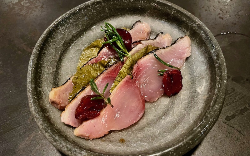 Best Dishes in Sydney 2023-2024 - Firedoor - Kingfish, cherries, wasabi leaf