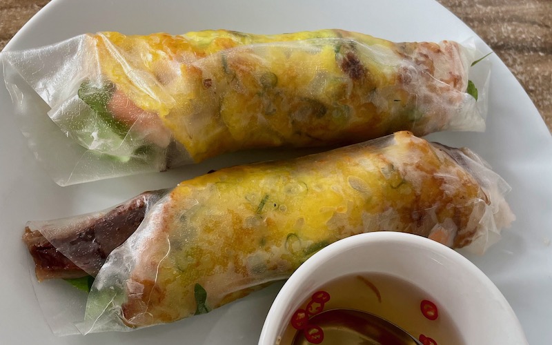 Best Dishes in Sydney 2023-2024 - Joe's Table - Crisp Duck, Prawn and Vietnamese Pancake Rice Paper rolls with fresh herbs