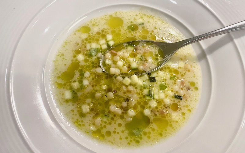 Best Dishes in Sydney 2023-2024 - Pilu at Freshwater - Pecorino Brodo with Fregola Zucchini & Mint