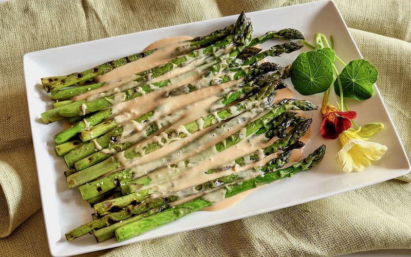 Grilled Asparagus with Sauce Maltaise (Blood Orange Hollandaise)