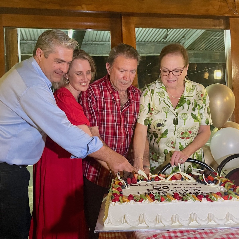 Sydney's Best Providores - Frank's Fruit Market Haberfield - Frank & Mary Bonfante - John & Bree Velluti - cutting the cake at Frank's 50th Anniversary