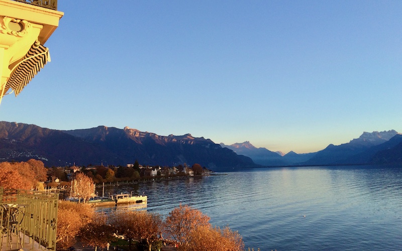 View from balcony at Hotel Trois Couronnes - Lake Geneva Food & Wine Tour