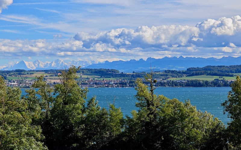 Lake Murten Switzerland - Mont-Vully Food & Wine Tour - View of the Alps across Lake Murten