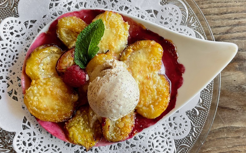 Best Desserts From Around The World 2024 - Red plum gratin with cinnamon ice cream (Belle5, Mont-Vully) - Lake Murten Switzerland