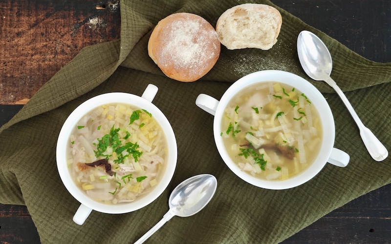 Cock-a-Leekie soup with Bap