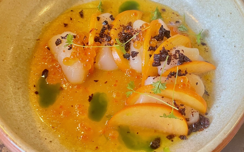 Best Dishes in Sydney 2026 - Firedoor - Scallop,Persimmon, Wasabi oil, roe and black olive
