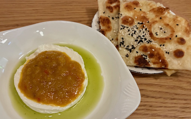 Best Dishes in Sydney 2026 - Rasa House - Whipped fetta, mango chilli relish, basil oil - panfried flatbread