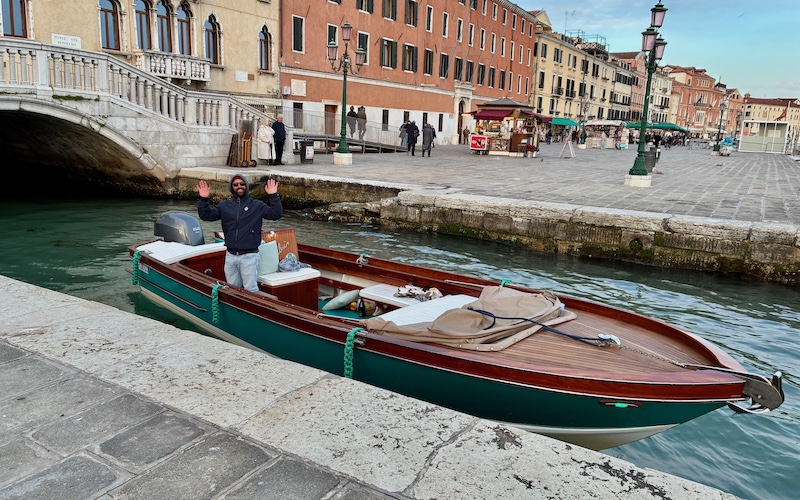 Venice Food Guide - Deep Blue Tours (niky in wooden day cruiser for hidden canals tour)