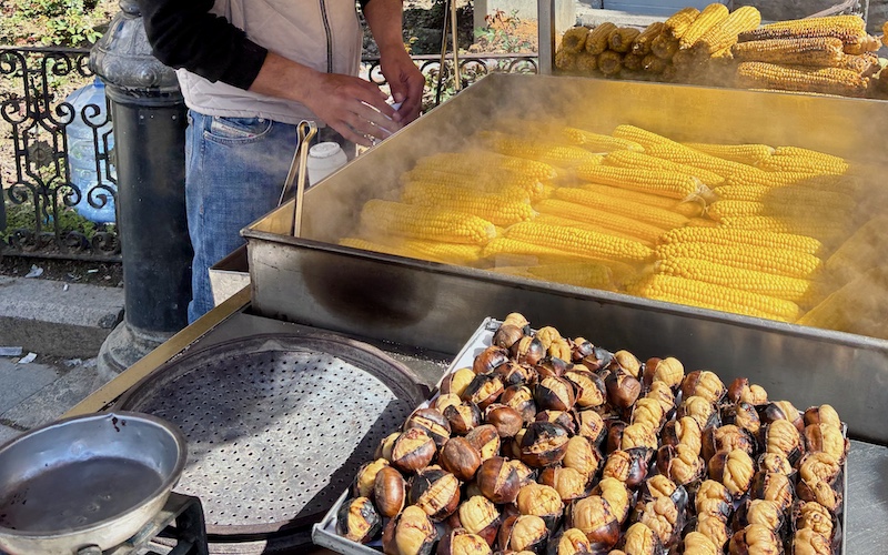 Istanbul Street Food - Roast Corn and Roast Chestnuts