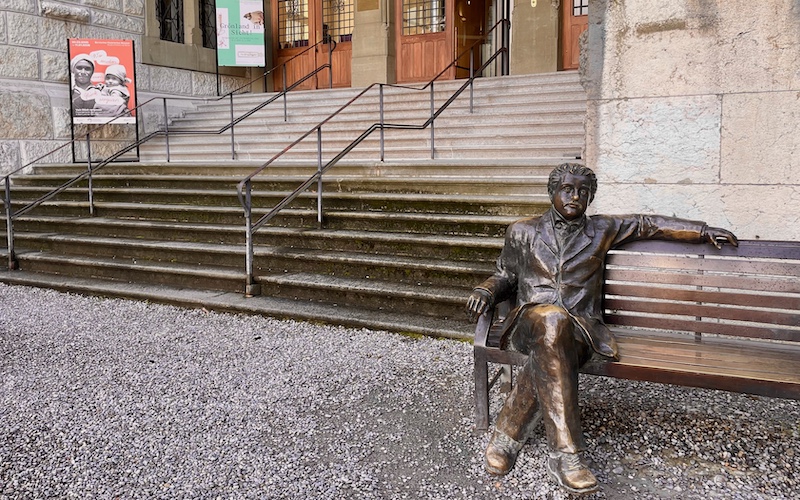 Bronze of Albert Einstein outside Bernisches Historisches Museum - Bern Food Lovers’ Guide