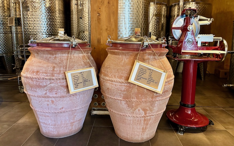 Terracotta amphorae at Bosco de' Medici Winery - Campania Food Lovers’ Guide