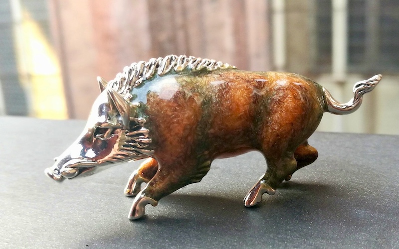 Silver and Enamel Boar from S. Vaggi & Figli on Ponte Vecchio in Florence
