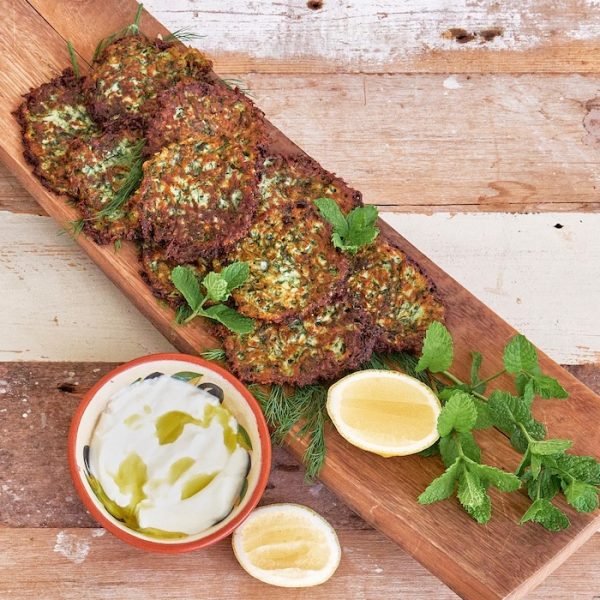 Kolokithokeftedes (Greek Zucchini Fritters) with Windy Hills Farm herbs