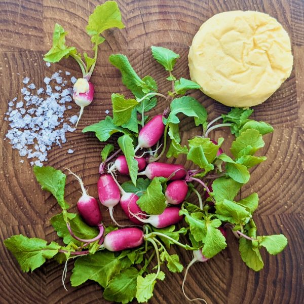 Baby Radishes with Pepe Saya Cultured Butter & Olsson's Sea Salt Flakes - Easy Vegetarian Recipes