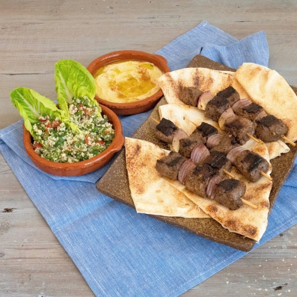 Shish Kebab with Hummus and Tabbouleh